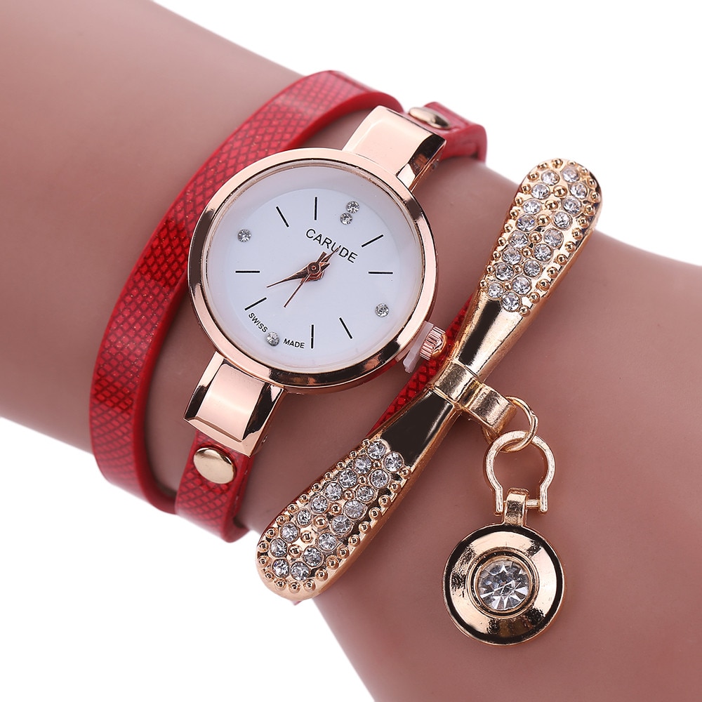 Women Leather Rhinestone Analog Quartz Wrist Watches