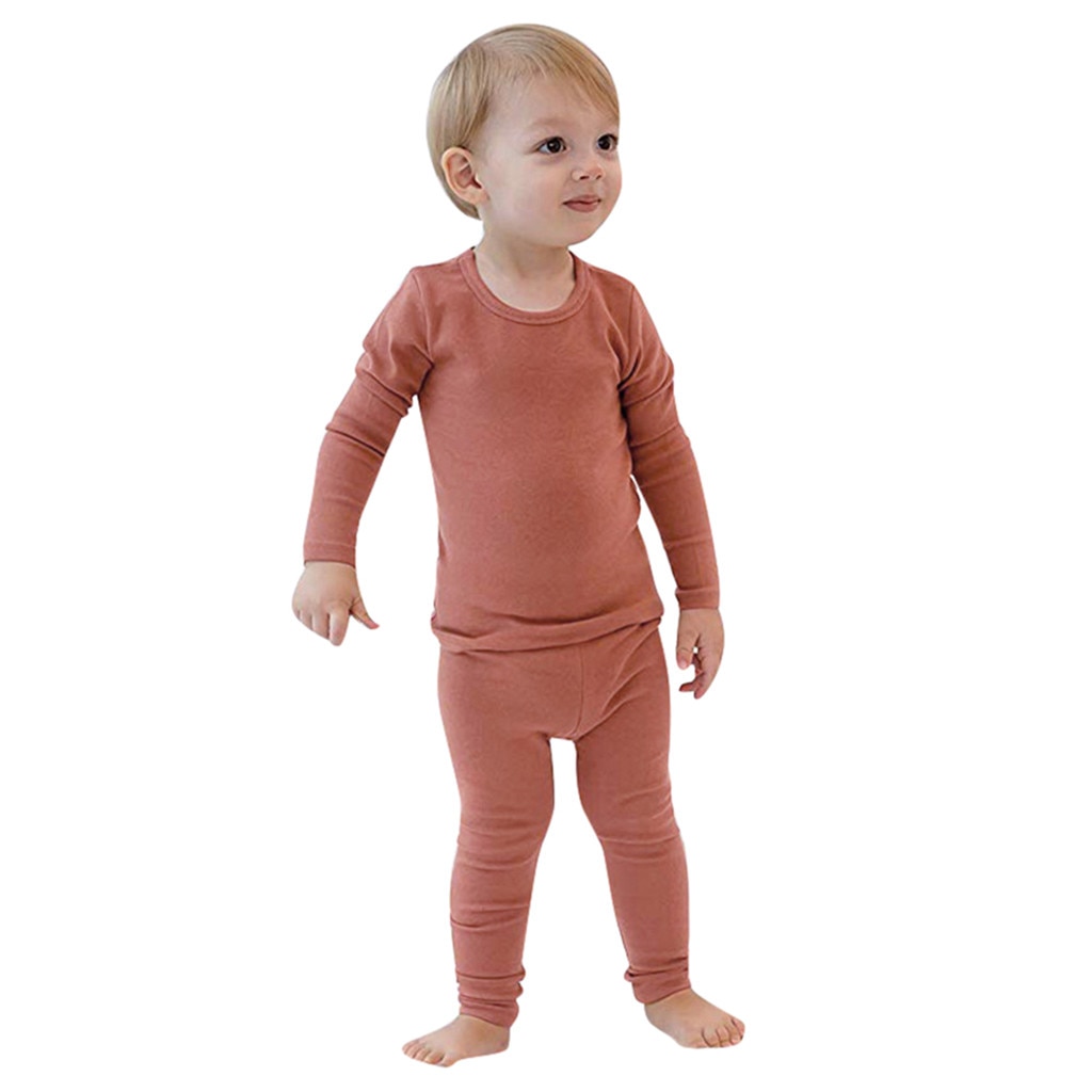 Toddler Baby Long Sleeve Solid Tops+Pants Pajamas Sleepwear Outfit