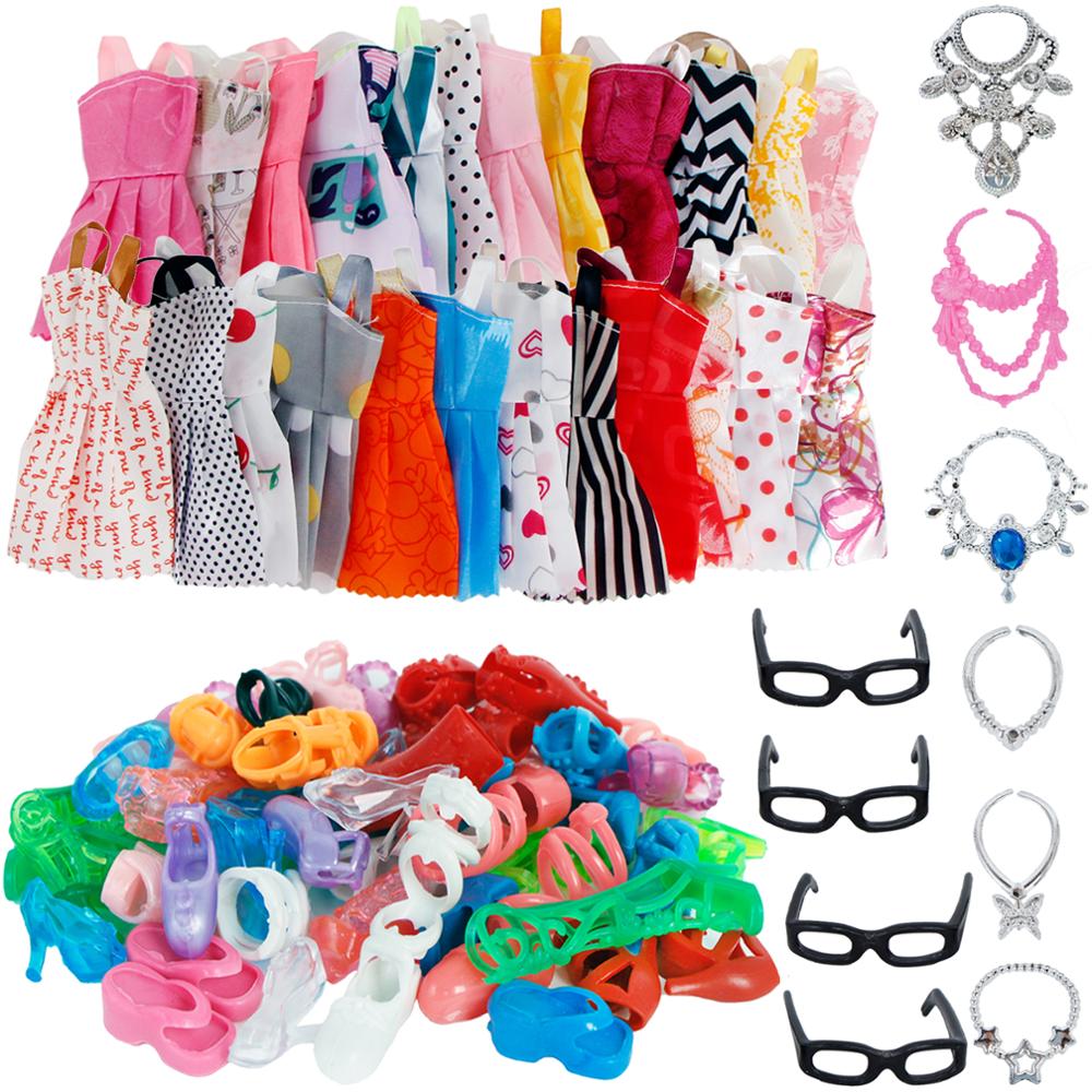 Cute Dress, Glasses, Necklaces, Shoes Doll Accessories - 30 Item/Set