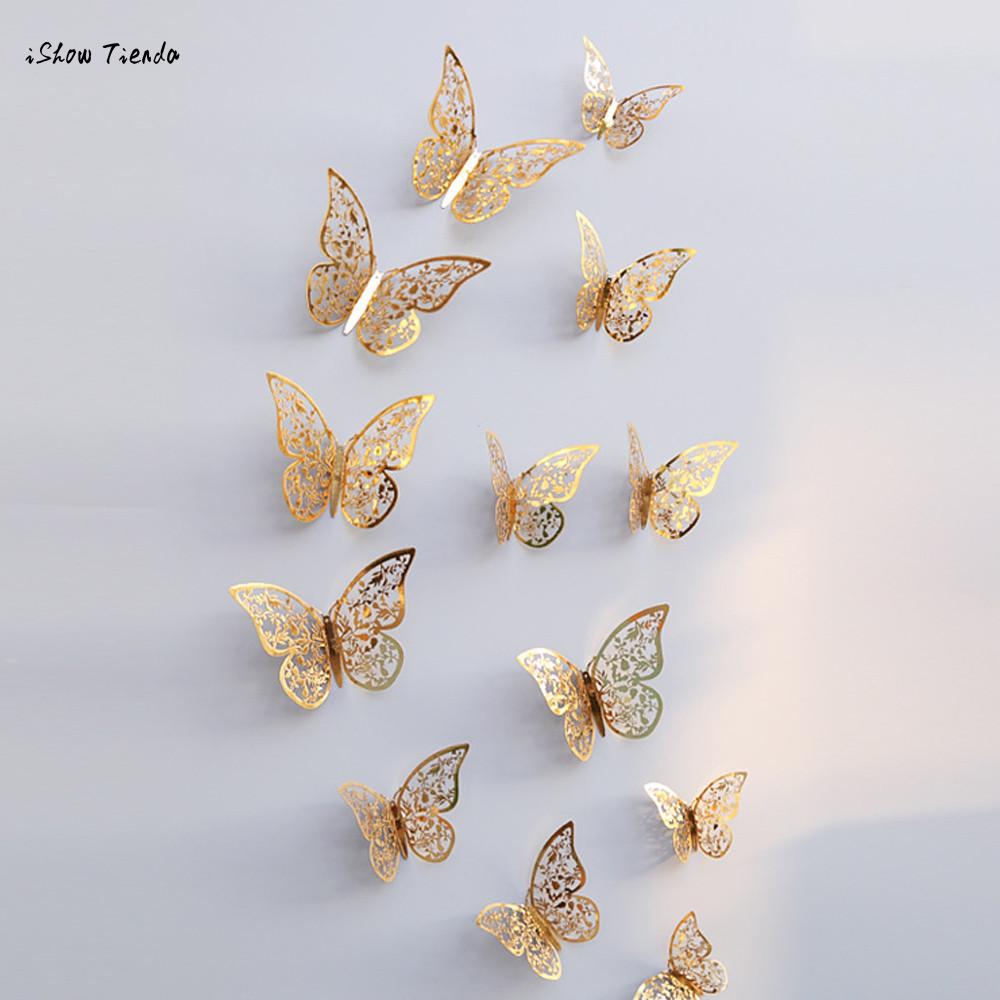 New 3D Hollow Wall Stickers Butterfly for Fridge, Home Decoration - 12 Pcs