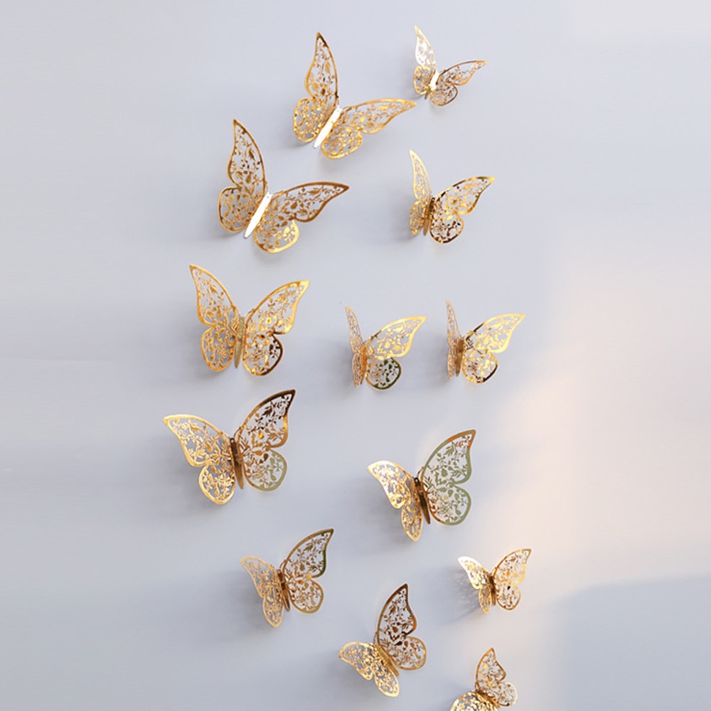 3D Wallpaper Butterfly Hollow Wall Stickers for Fridge - 12 Pcs