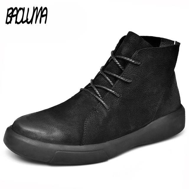Real Leather Men Autumn Winter Rubber Ankle Boots With Warm Fur