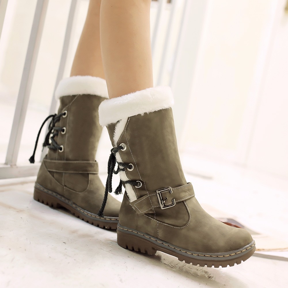 Youyedian Women Classics Mid Calf Lace Up Warm Snow Boots