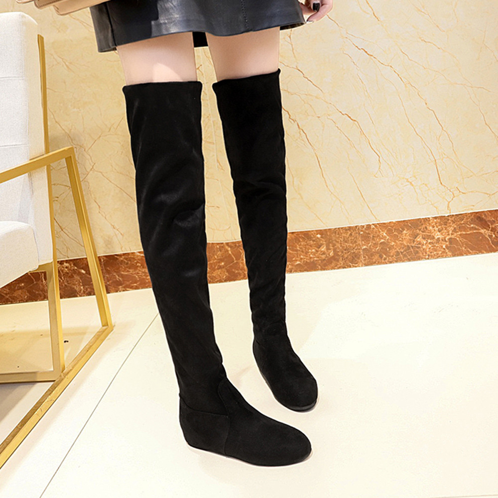 Women Winter Suede Slip-On Round Toe High Boots