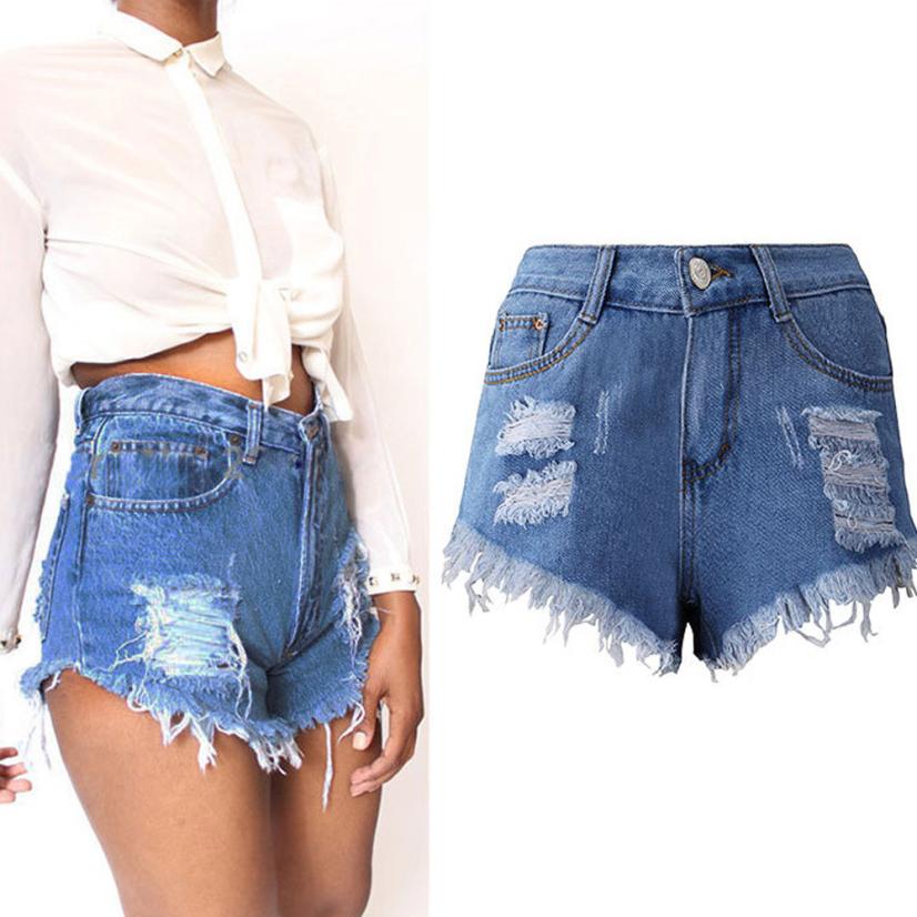 Chamsgend Sexy Tassel Hole Women's Shorts Jeans